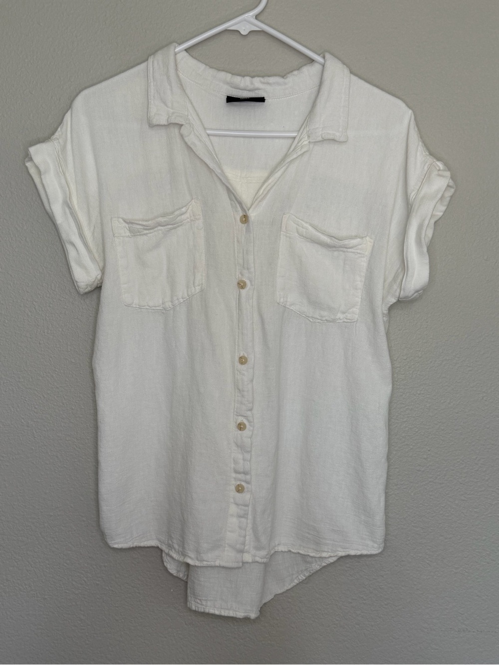 VICI Off White Linen Blend Button Down Shirt Top Short Sleeve Size Small